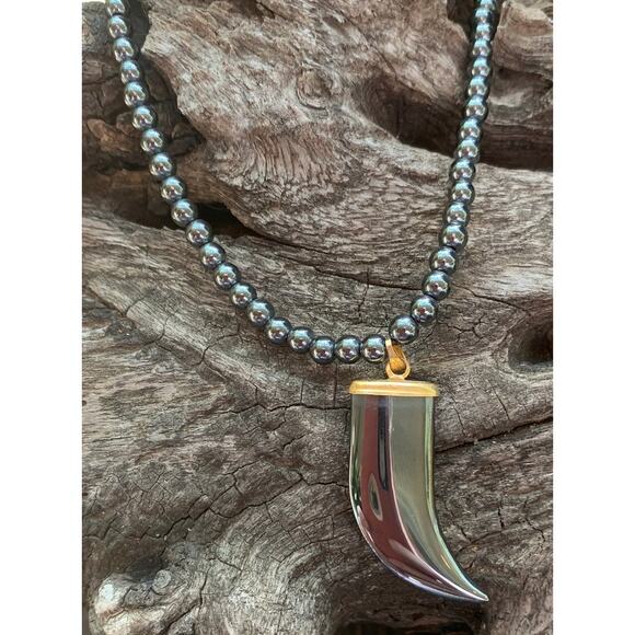 Hematite Bead Necklace with Claw Pendant - Picture 1 of 6